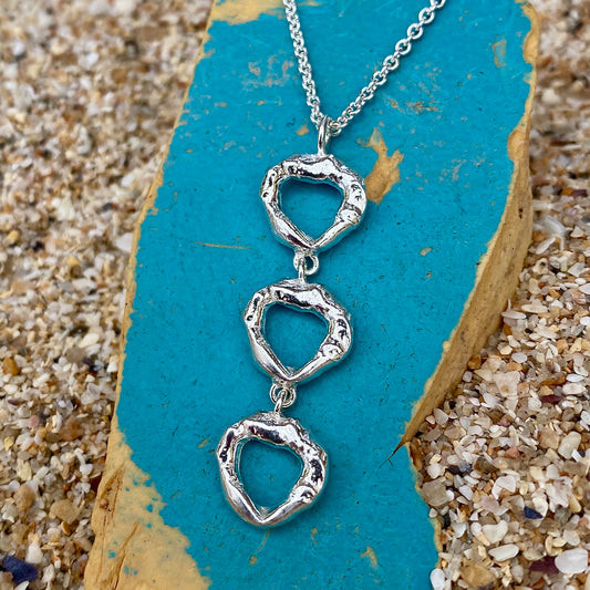 Cornish Seawater Textured Organic Heart Drop Necklace