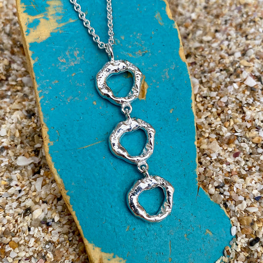 Cornish Seawater Textured Organic Heart Drop Necklace