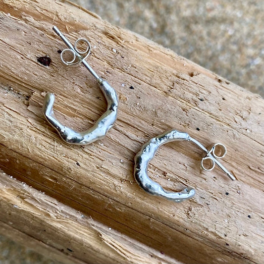 Cornish Seawater Shaped Organic Huggie Tiny Hoop Earrings