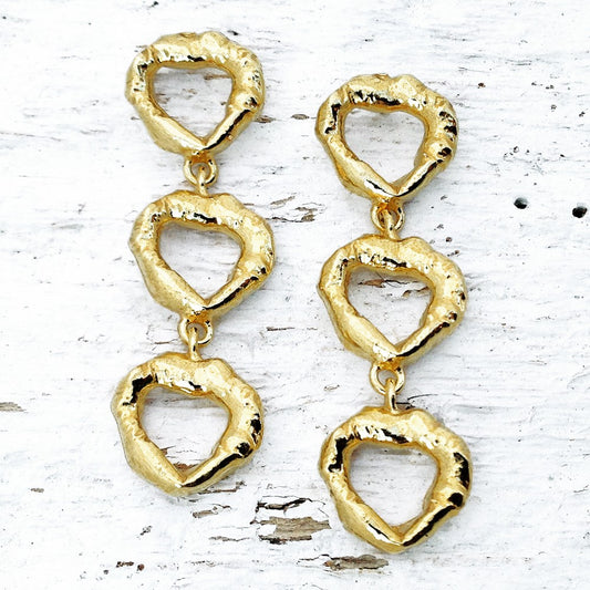 Cornish Seawater Textured Organic Heart Drop Earrings