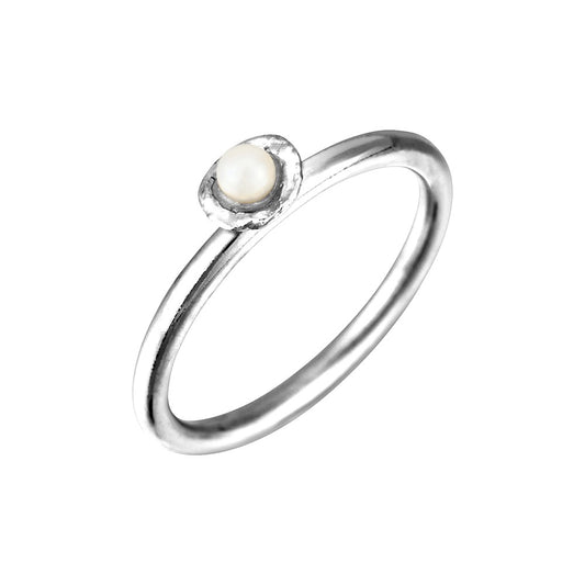 Cornish Seawater Textured Organic Mini Pearl Silver Ring