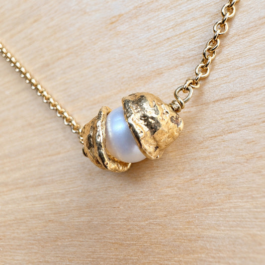 Handcrafted Cornish Seawater Cast Pearl Necklace – 18k Yellow Gold Vermeil