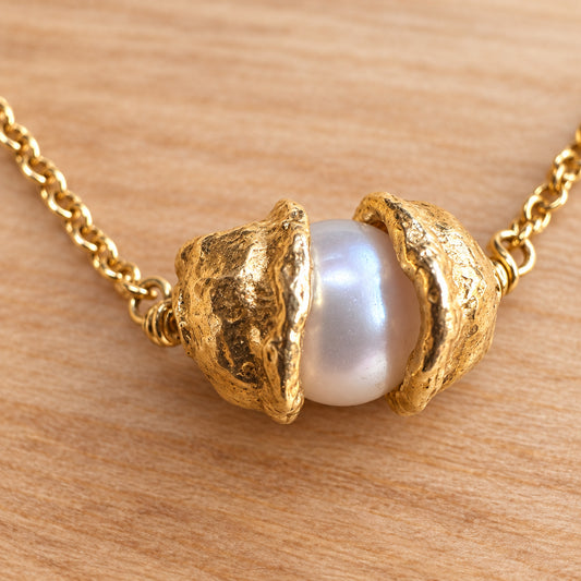 Handcrafted Cornish Seawater Cast Pearl Necklace – 18k Yellow Gold Vermeil