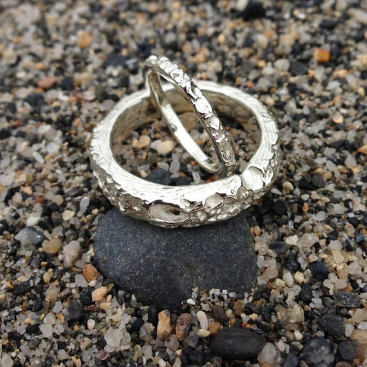 Cornish Beach Sand Textured 9ct White Gold 6mm Ring