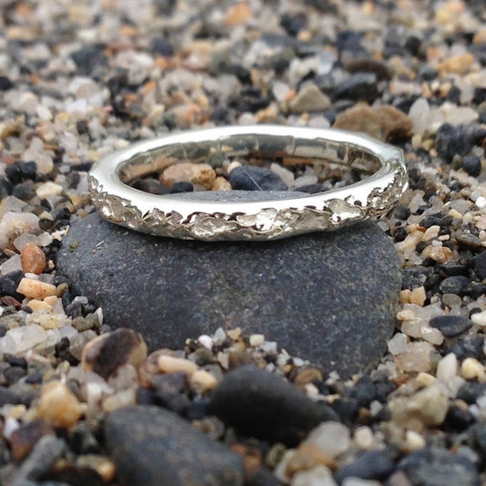 Cornish Beach Sand Textured Organic 3mm Silver Ring