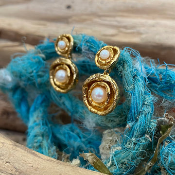 Cornish Sea Textured Natural Pearl Stud Drop Earrings