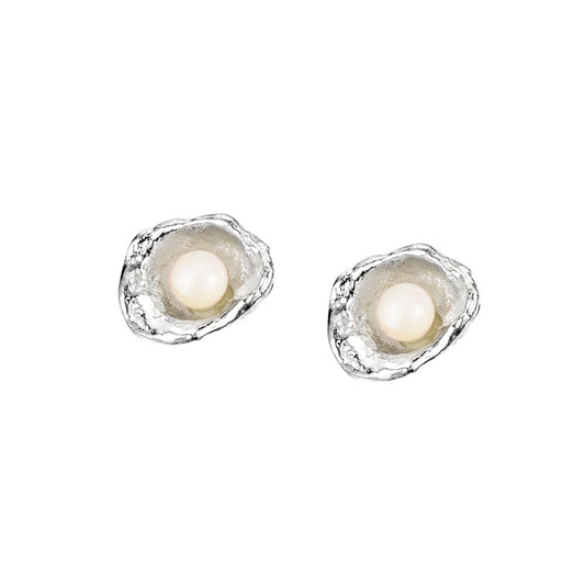 Cornish Seawater Textured Organic Small Pearl Stud Earrings