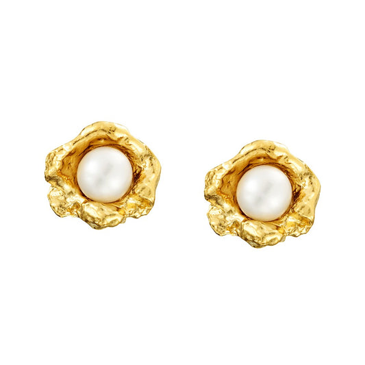 Cornish Seawater Textured Organic Large Pearl Stud Earrings