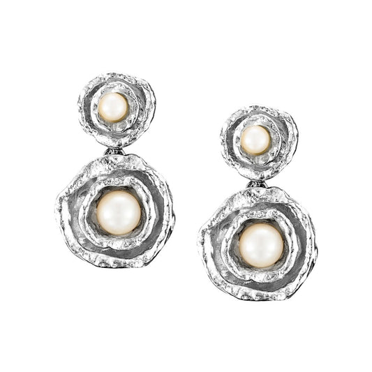 Cornish Seawater Textured Organic Stud Drop Pearl Earrings