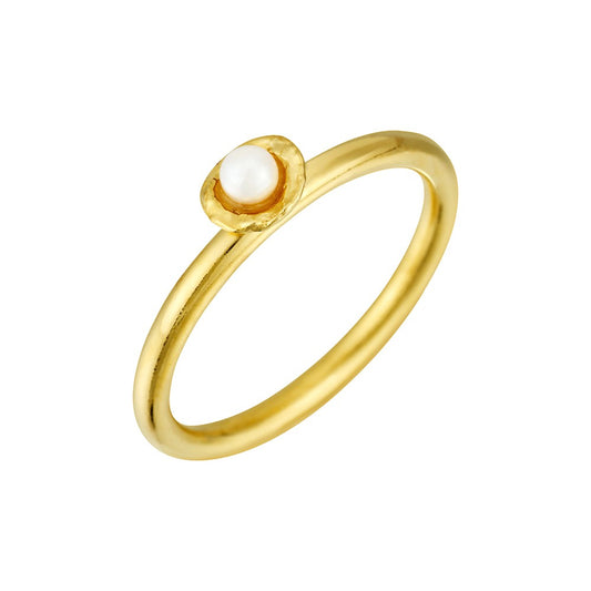 Cornish Seawater Textured Organic Mini Pearl Gold Ring