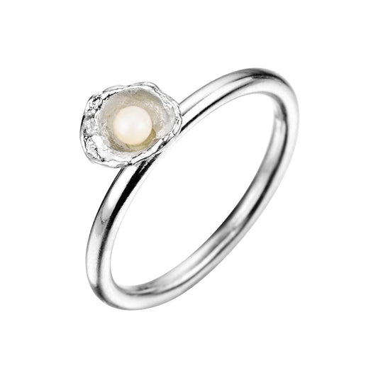Cornish Seawater Textured Organic Small Pearl Silver Ring