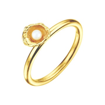 Cornish Seawater Textured Organic Small Pearl Gold Ring