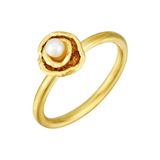 Cornish Seawater Textured Organic Pearl Gold Ring