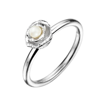 Cornish Seawater Textured Organic Pearl Silver Ring