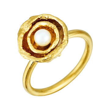 Cornish Seawater Textured Organic Shape Pearl Gold Ring