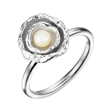 Cornish Seawater Textured Organic Shape Pearl Silver Ring