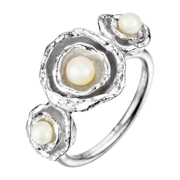 Cornish Seawater Textured Organic Silver Pearl Cocktail Ring