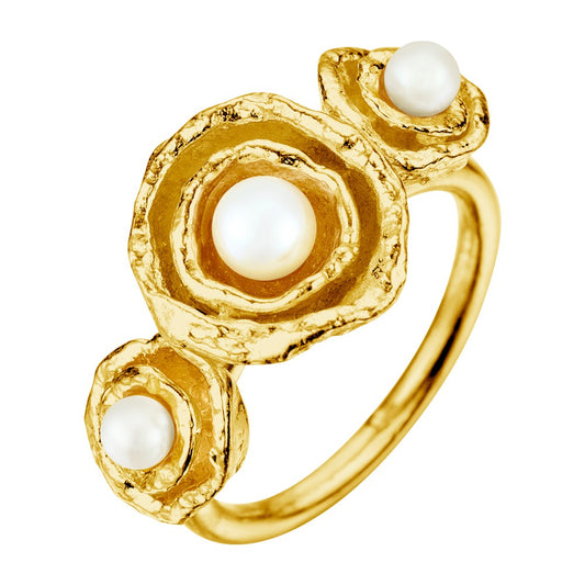 Cornish Seawater Textured Organic Pearl Gold Cocktail Ring