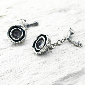 Cornish Seawater Textured Organic Oxidised Silver Cufflinks