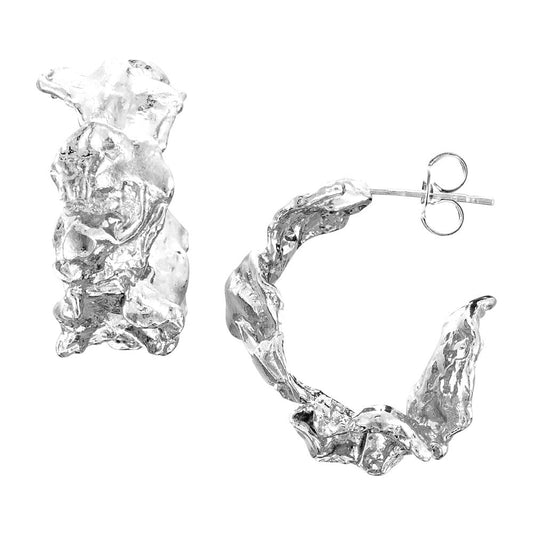 Cornish Seawater Textured Organic Wide Hoop Earrings