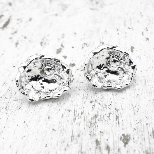 Cornish Seawater Textured Rippled Large Organic Stud Earrings