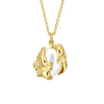 Cornish Seawater Textured Organic Encased Oval Pearl Gold Necklace