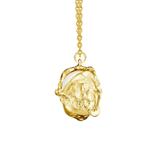Cornish Seawater Textured Organic Encased Oval Pearl Gold Necklace