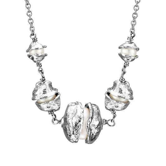 Cornish Seawater Textured Organic Graduated Pearl Chain Necklace