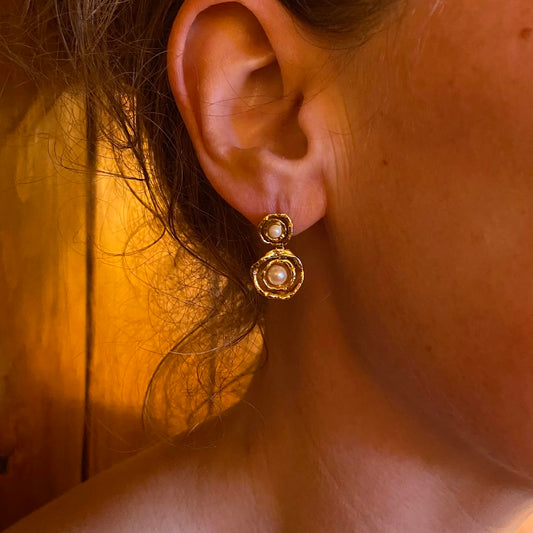 Cornish Sea Textured Natural Pearl Stud Drop Earrings